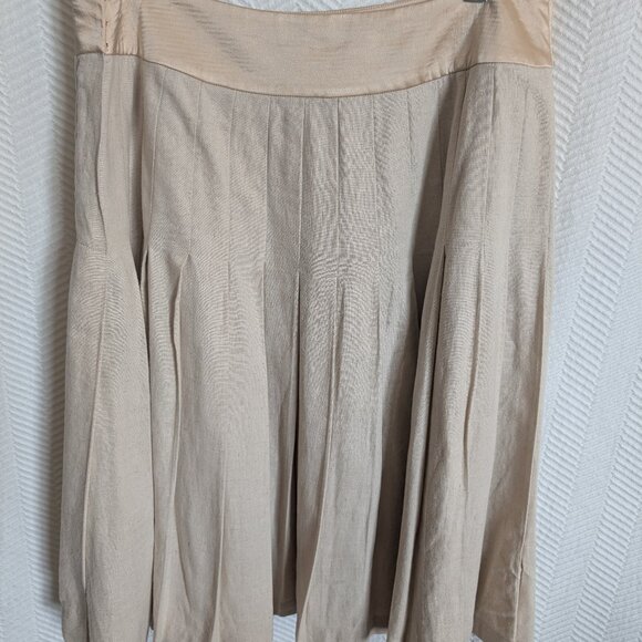 St John Collection Beige Linen Blend Pleated Skirt Silk Waistband Size 10 - Picture 1 of 10